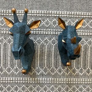 Blue and Gold Animal Wall Hook Set